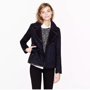 J Crew Collection leather trim pea coat
